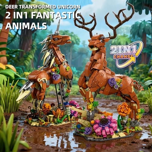 MENTOJOY 2-in-1 Magical Unicorn & Deer Building Set 1367 Pieces Flower Base Fantasy Animal Model, Educational stem Toy & Desktop Decoration Gift for Kids Ages 6+ - Thumbnail 2