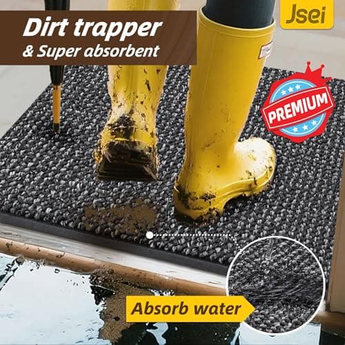 JSEI Dirt Trapper Door Mat 24"x60" Non-Slip Washable Entrance Mat, Dog Doormats, Absorbent & Fade-Resistant Floor Mats, Low Profile Welcome Mats for Entryway, Front Door, and Inside Entrance, Charcoal - Thumbnail 4