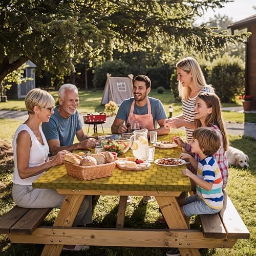 memKiya Fitted Picnic Table Cover with Chair Covers Elastic Water Resistant Camping Tablecloth for 6 Foot Rectangle Tables Garden Patio Outdoor Organization Road Trip Hiking Motorhome Essential Gift - Thumbnail 6