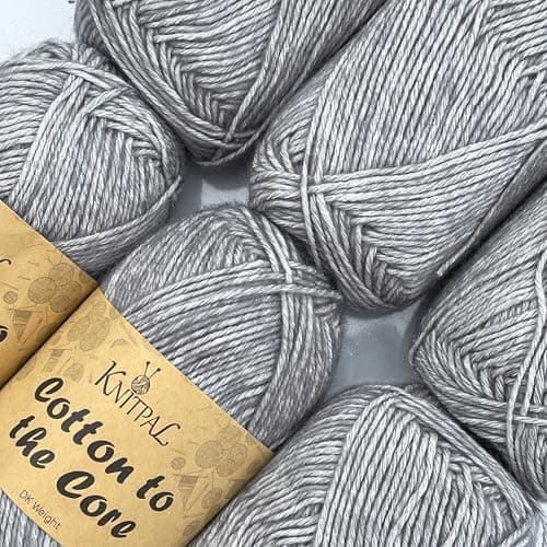Cotton to The Core Cotton Yarn for Crocheting, 6-Pack (852 Yds / 300G), Free Patterns, Beginners Friendly - Soft Baby Yarn for Knitting - 3 DK Light Worsted Weight - Dolphin Grey