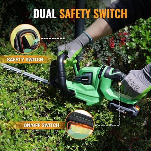 WORKPROX 20V Cordless Hedge Trimmer with 180° Rotatable Handle, 18'' Dual-Action Blade & 2.0Ah Battery, 5/8" Cutting Capacity, Safety Lock, Lightweight Shrub Trimmer for Garden Yard - Thumbnail 4