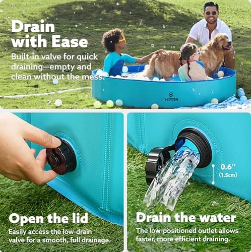 SLOOSH Foldable Dog Kiddie Pool - Portable Hard Plastic Doggie Swimming Pool, Anti-Slip Collapsible Pets Bath Tub Suitable for Kids Indoor Outdoor Backyard Use (Blue, 63" x 12") - Thumbnail 2