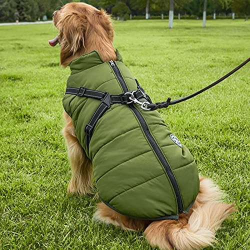 Aiboria Dog Jackets for Winter Windproof Waterproof 2 in 1 Outfit Cold Weather Coat Dog Vest Harness Puppy Winter Warm Jacket Small Green S - Thumbnail 2