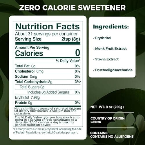 Lesweet Zero Calorie Sweetener, Erythritol Sweetener, Add Prebiotics, Sugar Substitute, Stevia Powder, Keto Friendly, Gluten Free, 8.82 Ounce - Thumbnail 2