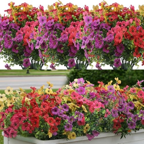 LUOAIYI Artificial Flowers for Outdoors 12 Bundles, UV Resistant Colorful Fake Silk Flower Outdoor Planter Garden Decor Indoor Decorations