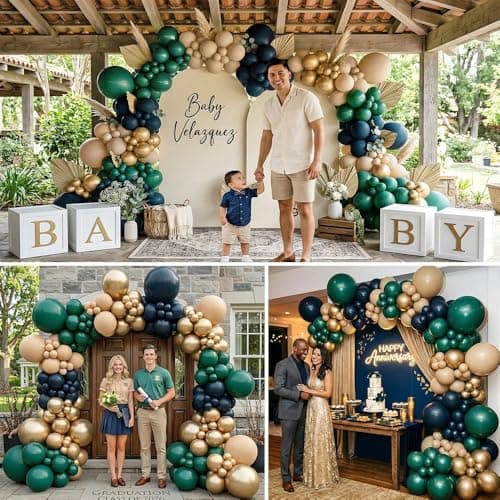 Double Stuffed Navy Blue and Dark Green Balloon Arch Garland Kit - Thumbnail 6