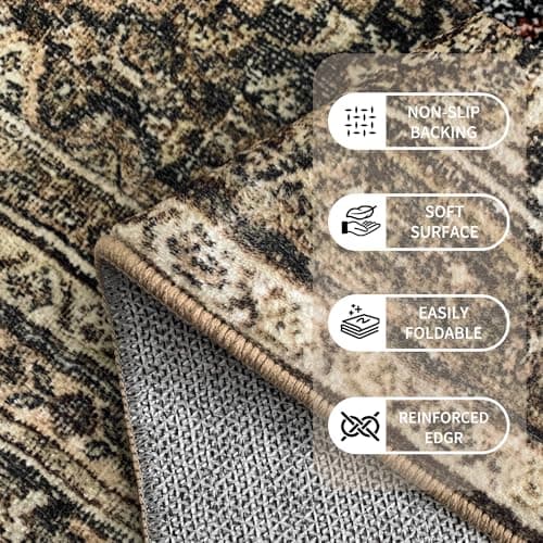 Ruicharm Washable 8x10 Area Rug: Vintage Brown Rugs for Living Room Bedroom Dining Room Office Indoor - Soft Non-Slip Large Carpet Home Decor - Oriental Dark Brown - Thumbnail 6