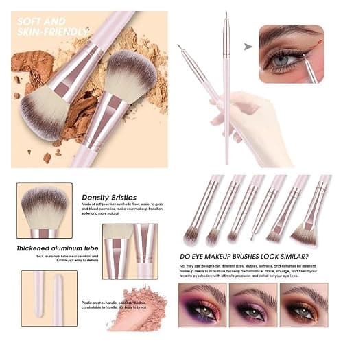 KUORYZAL Pink Makeup Brushes Set Professional 66Pcs with Case Premium Synthetic for Foundation Concealer Blush Eyeshadow Powder Contour Makeup Brush Kit Face Eye Make up Brushes & Tools - Thumbnail 3