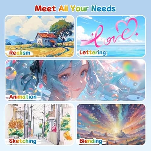 HOTU 50 Colors Alcohol Markers, Brush & Fine Dual Tip Art Markers for Adult Coloring Books, Refillable Alcohol Based Marker Set with Anti-Bleeding Pad, Case & Swatch for Artists, Beginners & Kids - Thumbnail 5