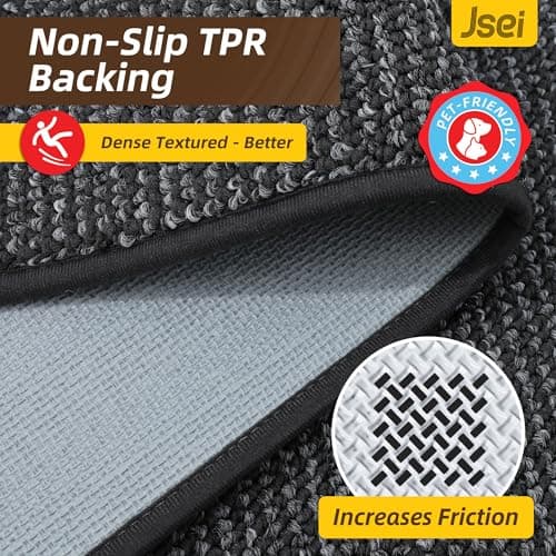 JSEI Dirt Trapper Door Mat 24"x60" Non-Slip Washable Entrance Mat, Dog Doormats, Absorbent & Fade-Resistant Floor Mats, Low Profile Welcome Mats for Entryway, Front Door, and Inside Entrance, Charcoal - Thumbnail 5