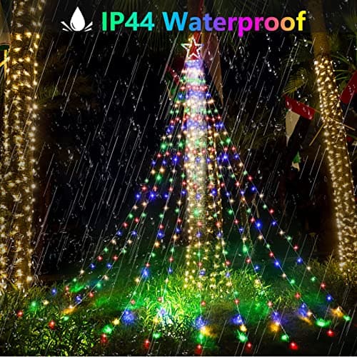 Decute Outdoor Christmas Decorations Star String Lights Color Changing Timer with Remote, Waterproof 320 Led Tree Toppers Fairy Lights for Yard Garden Backyard Holiday Decor Cool White + Multi-Color - Thumbnail 5