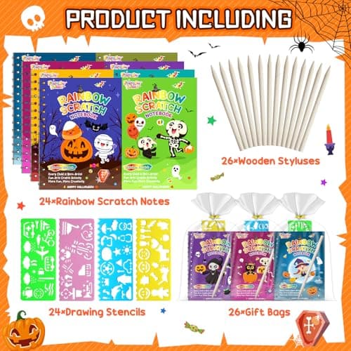 Halloween Party Favors for Kids Bulk: 24 Pack Rainbow Scratch Art Notebook Bulk Scratch Art Party Favors Girls Boys Birthday Party Favors Classroom Prizes Gifts - Thumbnail 4