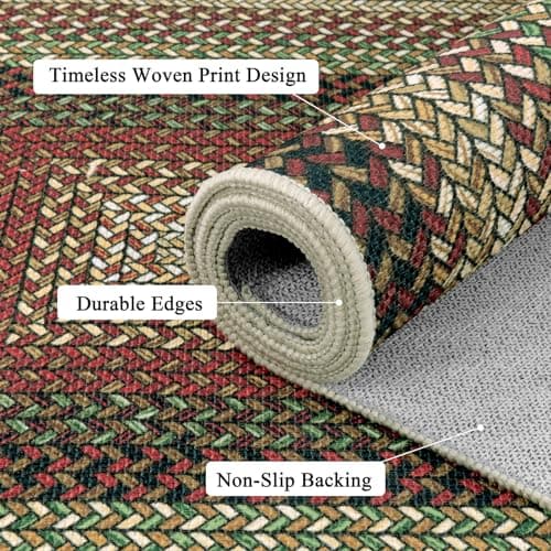 Ileading Faux Braided Indoor Door Mat 2'x3' Washable Farmhouse, No-Shed Non-Slip Woven Carpet, Pet Friendly Stain Resistant Jute Style Rug for Entryway Kitchen Laundry Room - Thumbnail 5