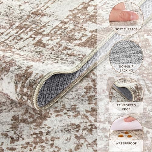 UERMEI Area Rug Living Room Rugs - Washable Neutral Modern Abstract Soft Thin Rug Indoor Floor No Slip Rug Carpet for Bedroom Under Dining Table Home Office Decor - Brown/Grey/Red - 5x7 - Thumbnail 5