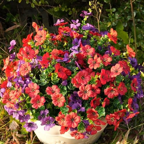 Vemander Artificial Flowers for Outdoor Fake Plants for Spring Decoration,Faux Eucalyptus Flowers for Planter UV Resistant Lifelike for Home Porch Garden (Purple/Red) - Thumbnail 6