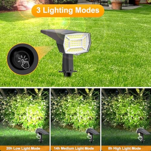 Fabrito 72 LEDs Solar Spot Lights Outdoor Waterproof, 3 Modes Landscape Spotlights, Dusk to Dawn Solar Powered Flood Wall Lights for Outside, Solar Garden Lights for Yard Porch 6 Pack (Cool White) - Thumbnail 3