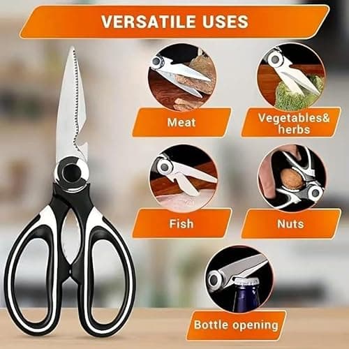 All Purpose Stainless Steel Dishwasher Safe Cooking Scissors - Kitchen Shears for Meat, Chicken, Fish, Vegetable - Thumbnail 4