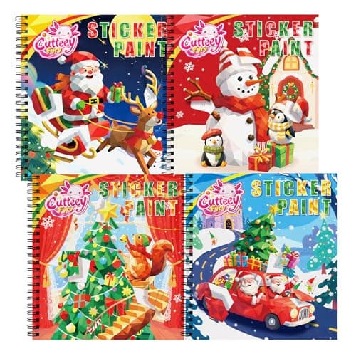 CutteeyFyry 4PCS Paint by Number Sticker Book - Christmas Crafts & Acitivity Puzzles Book for Kids Ages 4-10, Travel Toys for Road Trip & Airplane,Perfect Christmas Gifts & Basket Stuffers for Kids
