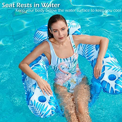 Jasonwell Inflatable Pool Float Chair - 2 Pack Pool Floaties Chair Floats Loungers for Swimming Pools Floating Lounger with Cup Holders Toy Party Floaties for Adults L - Thumbnail 3