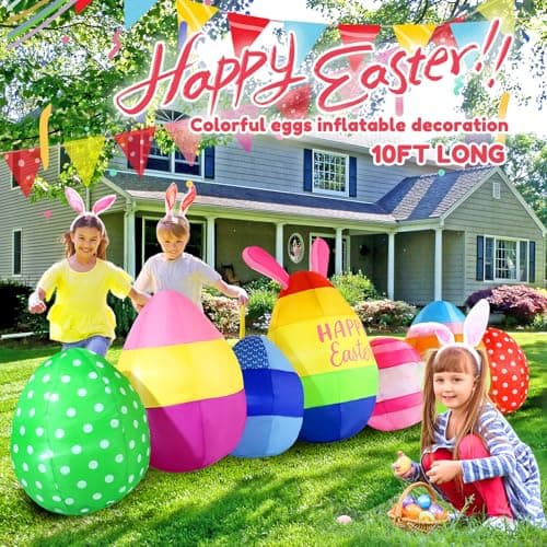 GIFTFIND Vibrant Easter Eggs Inflatables 10FT Long, Seven Eggs Inflatable Outdoor Decorations Built in LED Lights, Fun Lighted Eggs Easter Blow Ups for Yard Patio Garden Lawn Decor - Thumbnail 5