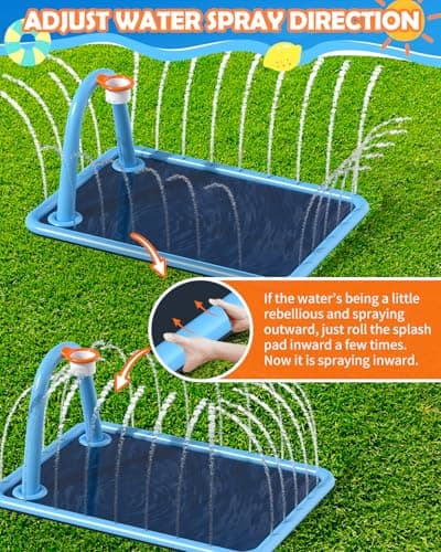 Octaplay Splash Pad for Kids & Dogs, 102x87'' Large Sprinkler Pad Water Toys with Basketball Hoop, Thickened Non-Slip Splash Mat, Foldable Play Pool & Outdoor Summer Toys Ages 4-12 (110" Splash Pad) - Thumbnail 6
