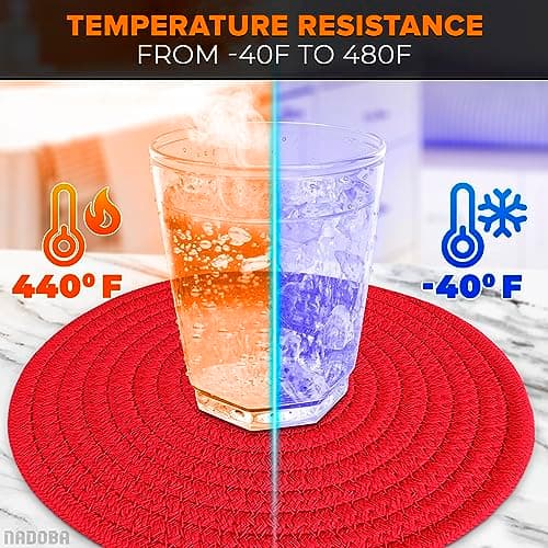 3 Pcs Red Trivets for Hot Dishes – Cotton & Polyester Trivets for Hot Pots and Pans, 2 Round 8.5" and 1 Oval 12x8.5 – Heat Resistant Kitchen Pads for Bakeware, Pots, Dining Table and Countertop Use - Thumbnail 5