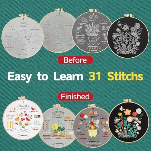 Meyocky Embroidery Kit for Beginners, 4 Pack Starter Embroidery Kits for Adults Learn 31 Stitches with Simple Patterns, Step-by-Step Video Stitch Practice Sampler Kit,Gift for Women Craft Lovers - Thumbnail 4