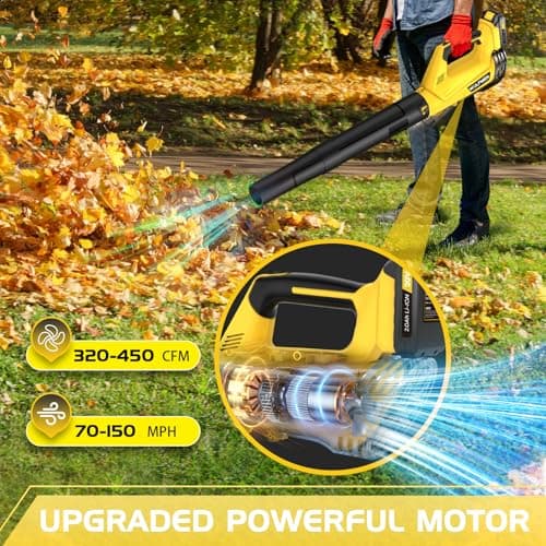 Leaf Blower, Electric Cordless Leaf Blower with 2 Batteries and Charger, 2 Speed Mode, Lightweight Cordless Blower for Blowing Leaves, Patio Cleaning, Blowers for Lawn Care and Dust - Thumbnail 5