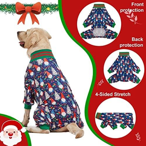 LovinPet Large Dog Christmas Pajamas - Christmas Outfit Xmas Holiday Costume for Dogs, Lightweight Pullover, A Gnome to FA La Navy Prints Large Dog PJ's Pitbull Clothes, XL - Thumbnail 5