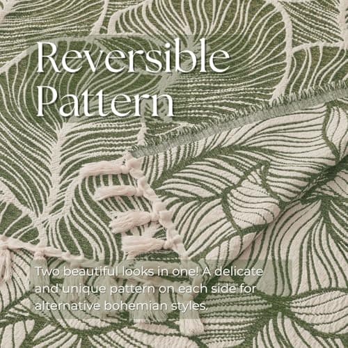 DOWN HOME Chenille Cotton Throw Blanket for Couch, Lightweight Boho Blanket for Bed Sofa Chair Living Room Outdoor Soft Woven Decorative Blanket with Tassel Gift Olive Leaves 55"x60" - Thumbnail 5
