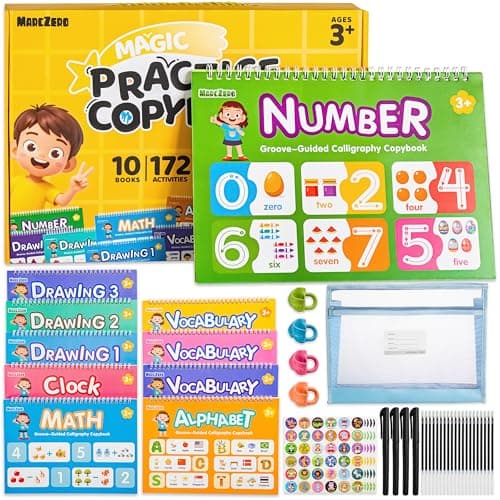 MarcZero Magic Grooved Writing Practice Books for Kids Ages 3-8, 10 Books Reusable Handwriting Tracing Books with Disappearing Ink Pen, Preschool Tracing Educational Learning Gifts