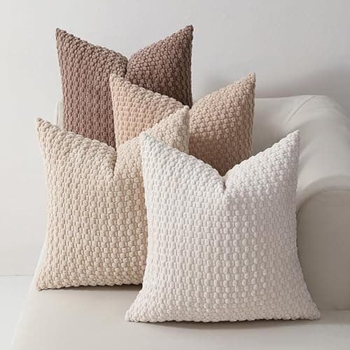DCSKY Throw Pillow Covers 18x18，Pack of 2 Corduroy Decorative Throw Pillow Covers, Bohemian Style Home Decor for Sofa,Living Room,Couch Bed Decorative Throw Pillow Cover（Beige） - Thumbnail 5