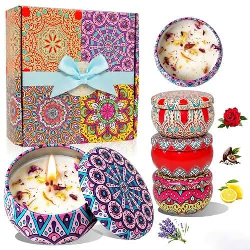 MILINITIQI 4 Pack Candles Gift Set for Women, Small Scented Candles with 8% Essential Oils, Natural Soy Candle with Floral Scents, Elegant Gifts for Women,Men,for Spa,Bath,Yoga,Birthday Mother's Day - Image 1