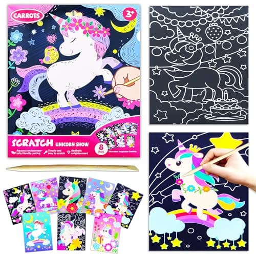 BAOXUE Scratch Art for Kids, Unicorns Black Rainbow Scratch Art Paper Set-Arts and Crafts & Supplies, DIY Activity & Party Games, Unicorn Art Gifts for Toddlers, Girls & Boys - Image 1