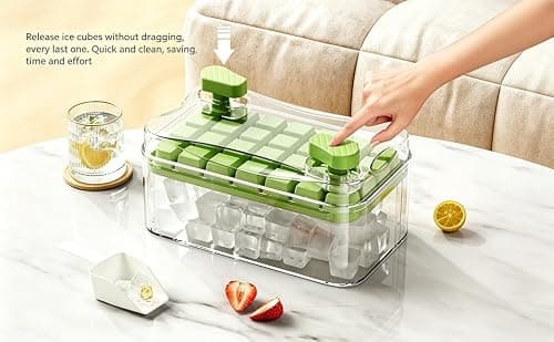 Dual-Pressure Ice Cube Tray with Storage Bin & Ice Scoop, 3-layers, 84Pcs Ices Cube Mold - Food Grade Easy Release Ice Maker - Thumbnail 6