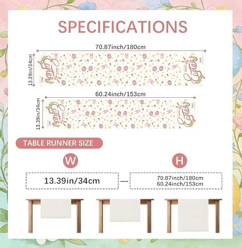 PECHAR Easter Table Runner Bunny Rabbits Eggs Table Runner Kitchen Dining Table Decoration Home Party 13.39x70.87 Inch - Thumbnail 6