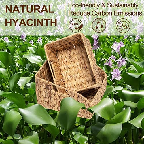 FairyHaus Wicker Baskets 2 Pack, Natural Large Wicker Baskets for Storage, Nesting Hand-woven Water Hyacinth Wicker Baskets for Organizing with Built-in Handles, 9"L x 11"W x 7"H - Thumbnail 5