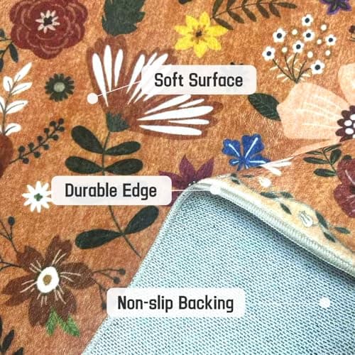 Washable Area Rugs, Floral Rug, Large Carpet for Living Room Bedroom,5'x 7',Orange - Thumbnail 4