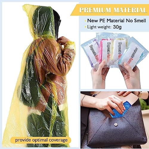12 Pack Clear Rain Ponchos for Adults, Family, 3 Mix Colors 51.1 Inches Emergency Raincoats,Thickened Durable Universal (12, 3 Mixed Color) - Thumbnail 3