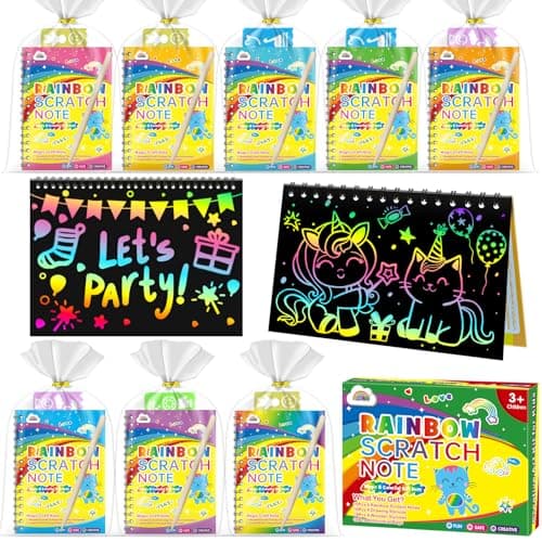 ZMLM 16 Pack Scratch Art Party Favors: Birthday Party Favors for Kids 4-8, Bulk Rainbow Scratch Notebook Paper Pads, Goodie Bags Stuffers Girls Boys Classroom Gifts Crafts Toys Easter Basket Stuffers - Image 1