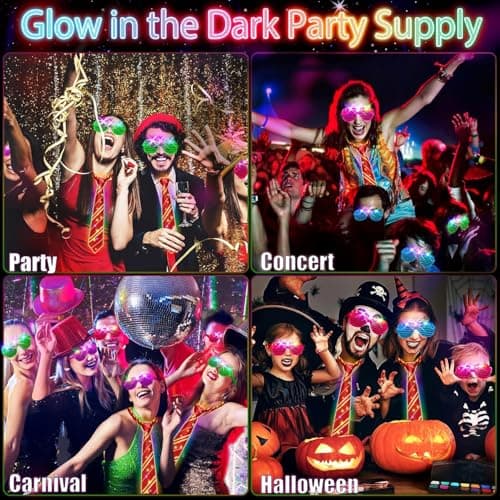 YAOOBEY Cosplay Tie for Easter Valentine’s Party, LED Light Up Necktie Costume Accessory For Men Unisex Adult, Magic School Costumes Birthday Gift, Glow in the Dark Red Tie Striped - Thumbnail 4