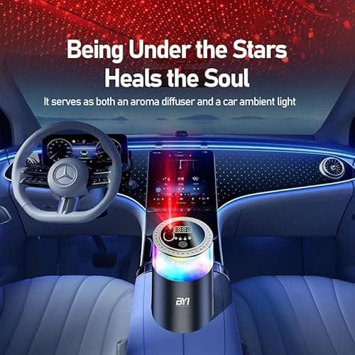 Smart Car Air Freshener with RGB Ambient Light, Galaxy Cloud Mist, Auto On/Off, Built-in Battery, Car Aroma Diffuser, Home, Office (4 Essential Oil Box), Long-Lasting Scent - Thumbnail 3