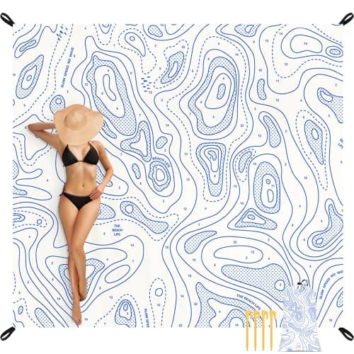 SkyNature Beach Blanket Sandproof, 78''×86'' Large Waterproof Sand Free Beach Mat for 4 Adults, Big Compact Foldable White Beach Essential with 4 Stakes & 4 Corner Pockets for Picnic, Camping, Travel - Image 1
