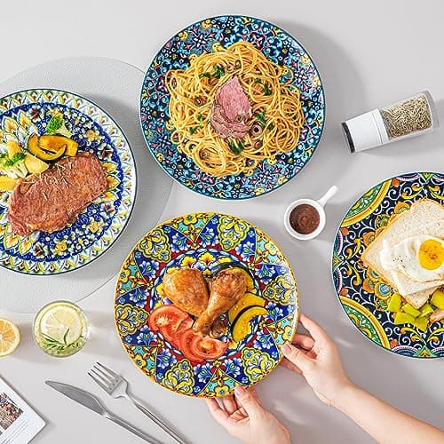 vancasso Dinner Plates Set of 6-10.5 Inch Ceramic Plates, Microwave, Oven and Dishwasher Safe, Colorful Bohemian Style Dishes for Kitchen - Thumbnail 5