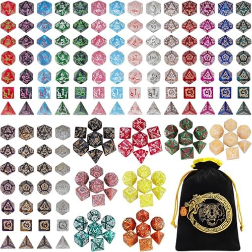 CiaraQ DND Dice Sets- 26 X 7 Polyhedral Dice (182pcs) with a Large Drawstring Bag, Multi-Color Engraved Gaming Dice for Dungeons and Dragons, Role Playing Table Game. - Image 1