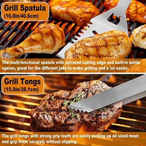 POLIGO 28Pcs Grilling Accessories in Bag with Meat Injector, Barbecue Claws, Mats, Thermometer for Smoker, Camping BBQ Grill Utensil Set Dad Gift for Fathers Day Birthday Grilling Gifts for Men Silver - Thumbnail 5
