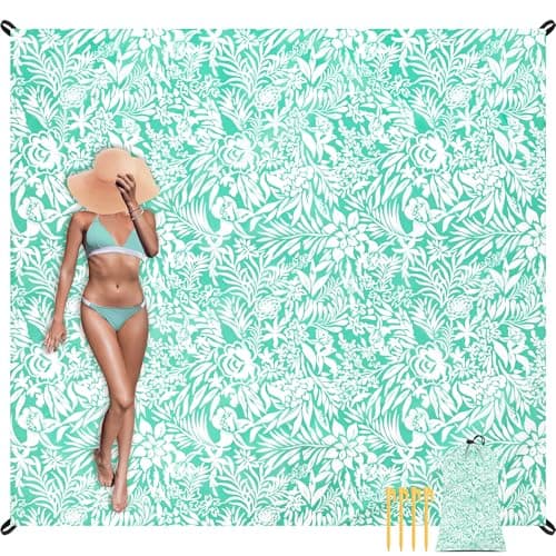 SkyNature Beach Blanket, Waterproof Sandproof Beach Mat with 4 Stakes & 4 Pockets, 78''×86'' Large Compact Lightweight Sand Free Outdoor Essentials for Beach, Picnic, Travel, Camping