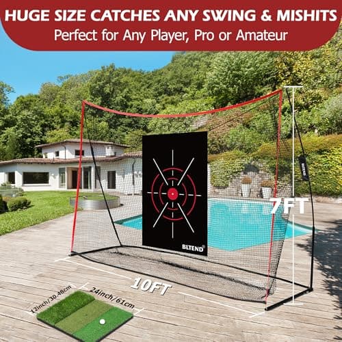 Golf Pracitce Net Set: 10x7ft Heavy Duty Golf Nets for Backyard Driving Real Balls, Golfer Training Equipment with Tri-Turf Mat for Outdoors/Indoors Hitting Driving Swing Chipping, Ideal Golfer Gift - Thumbnail 3
