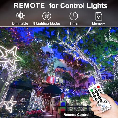 KNONEW 600ft 1500 LED String Lights Outdoor Christmas Lights 8 Modes & Timer Fairy Light Plug in Waterproof LED String Lights for Xmas Yard Tree Wedding Party Holiday Decorations (Cool White) - Thumbnail 2