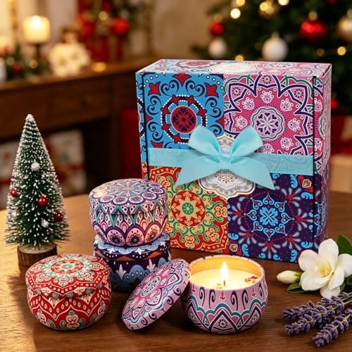 4 Pack Scented Candles for Women Men - 8% Essential Oil Aromatherapy Candle Set, 50H Long Lasting Natural Soy Wax Candles, Travel Tin Gift Box for Stress Relief Spa Yoga Birthday Housewarming Xmas - Thumbnail 3